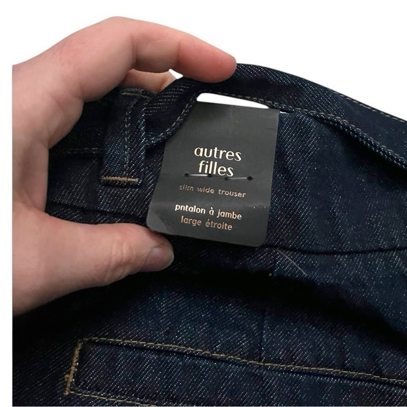 NWT Anthropologie Autres Filles slim wide trouser dark wash denim jean with belt - Picture 8 of 9